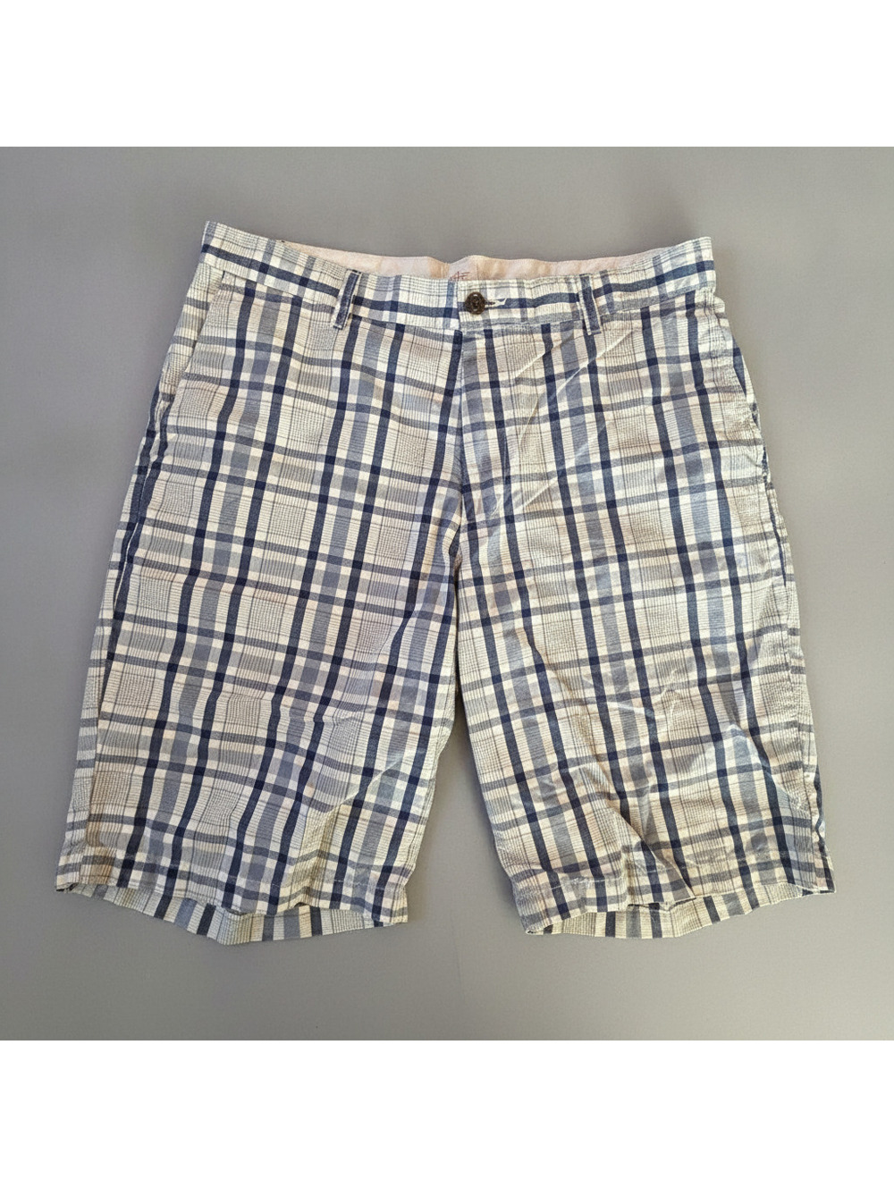Dockers Mens Plaid Cotton Shorts Sz 34 Blue White Chino Casual Preppy